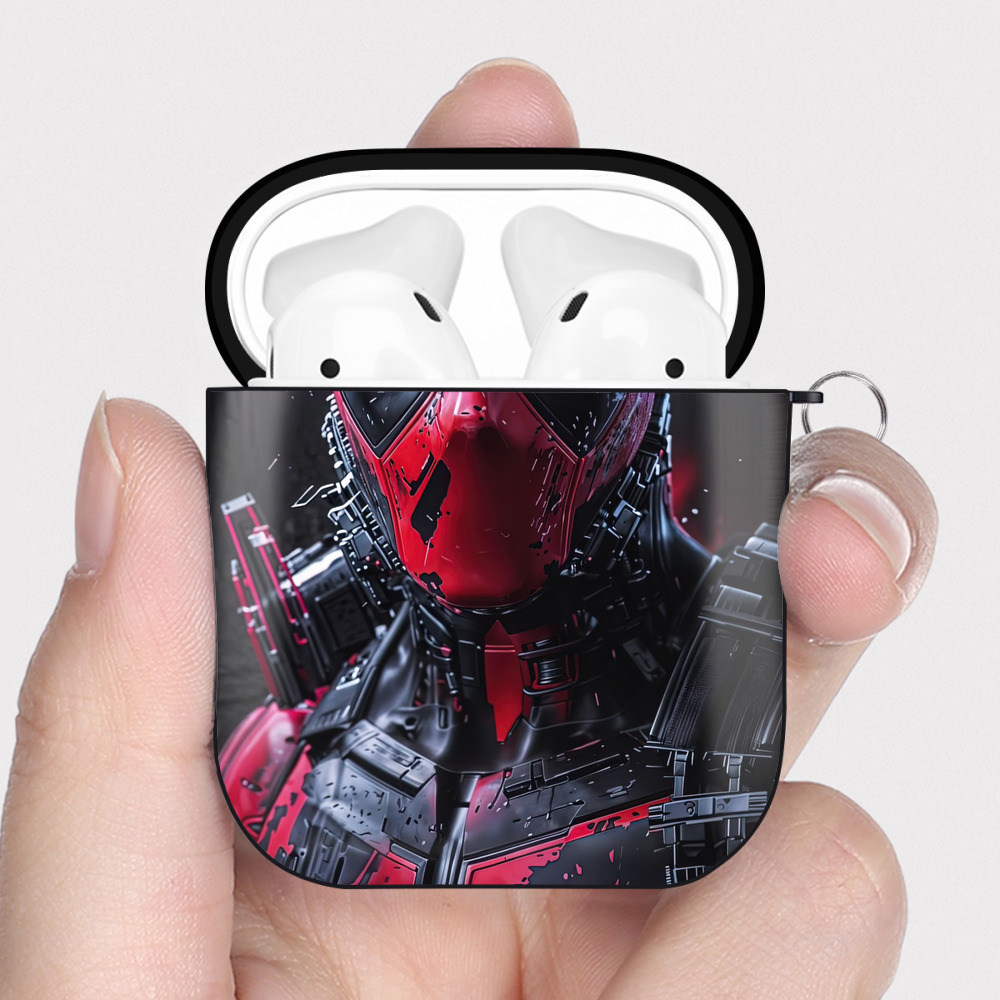 （画像用） Deadpool デッドプール AirPods 第2世代保護ケース ハードシェル ブラック 耐衝撃・防指紋・カラビナ付き