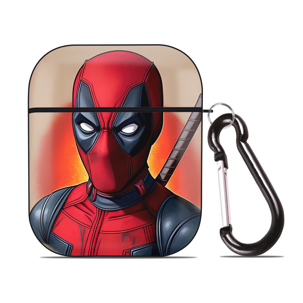 （画像用） Deadpool デッドプール AirPods 第2世代保護ケース ハードシェル ブラック 耐衝撃・防指紋・カラビナ付き