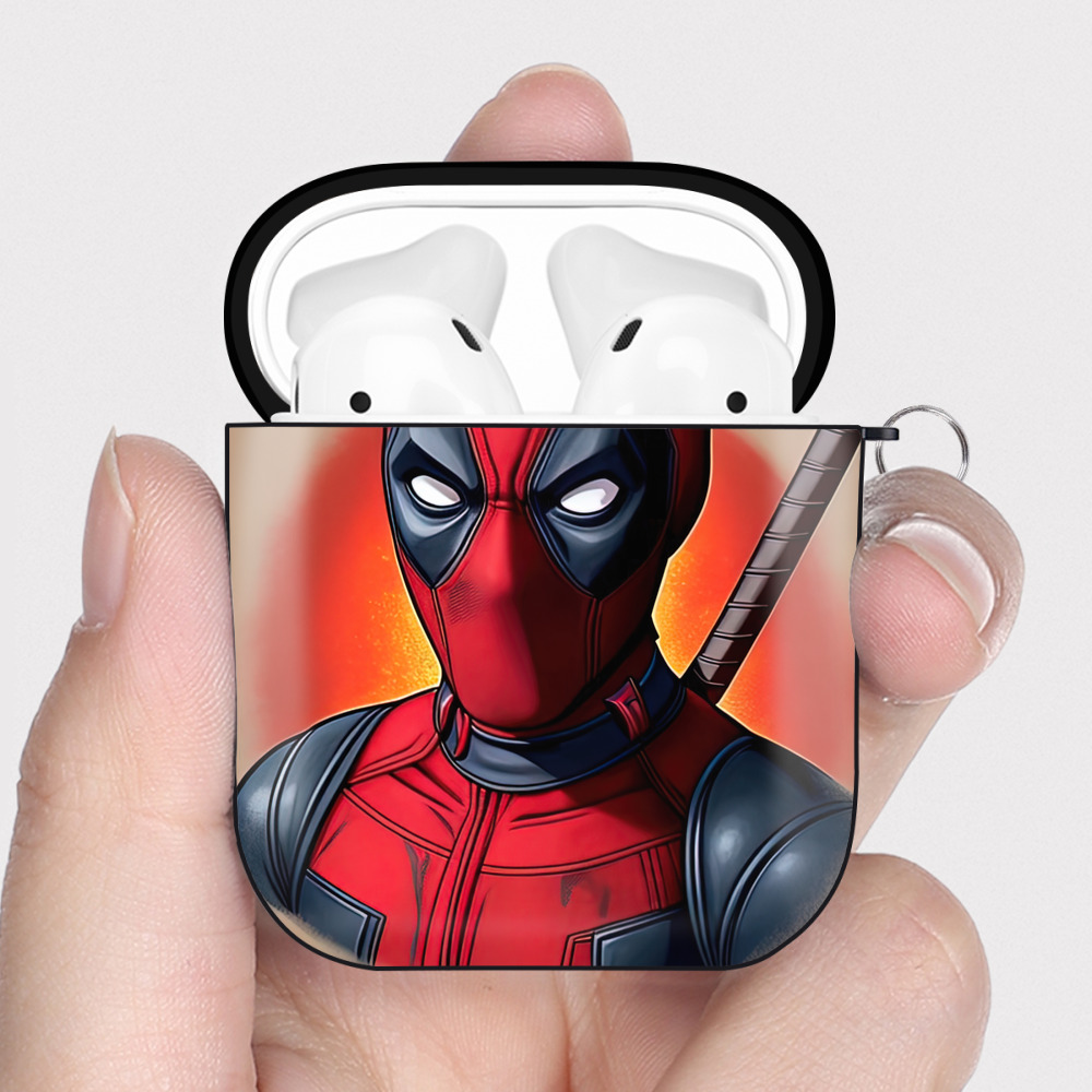 （画像用） Deadpool デッドプール AirPods 第2世代保護ケース ハードシェル ブラック 耐衝撃・防指紋・カラビナ付き