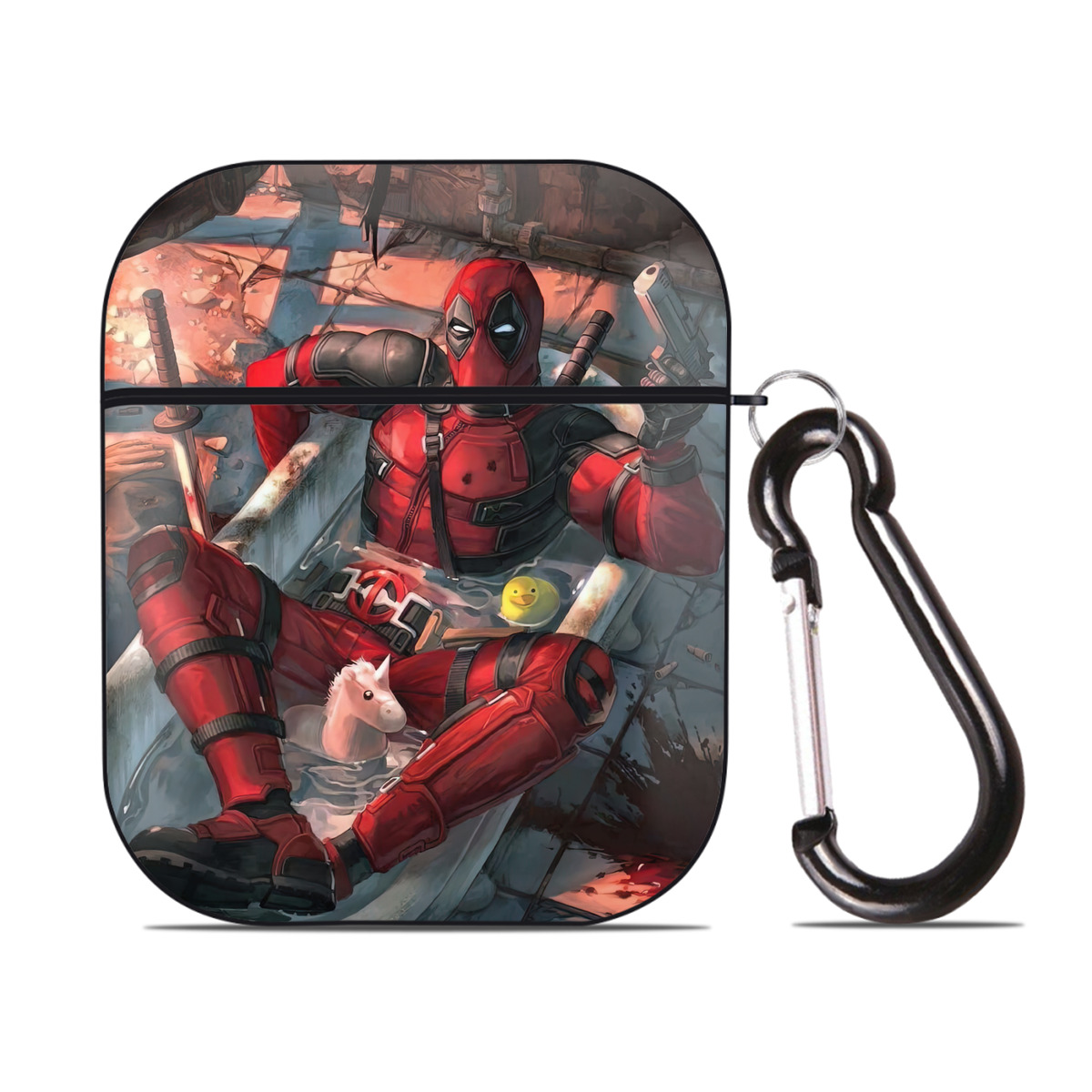 （画像用） Deadpool デッドプール AirPods 第2世代保護ケース ハードシェル ブラック 耐衝撃・防指紋・カラビナ付き