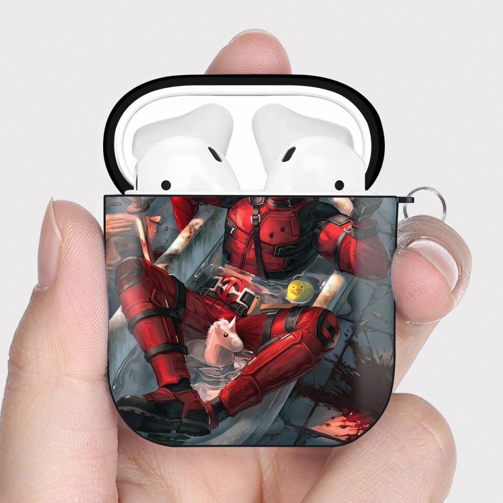 （画像用） Deadpool デッドプール AirPods 第2世代保護ケース ハードシェル ブラック 耐衝撃・防指紋・カラビナ付き