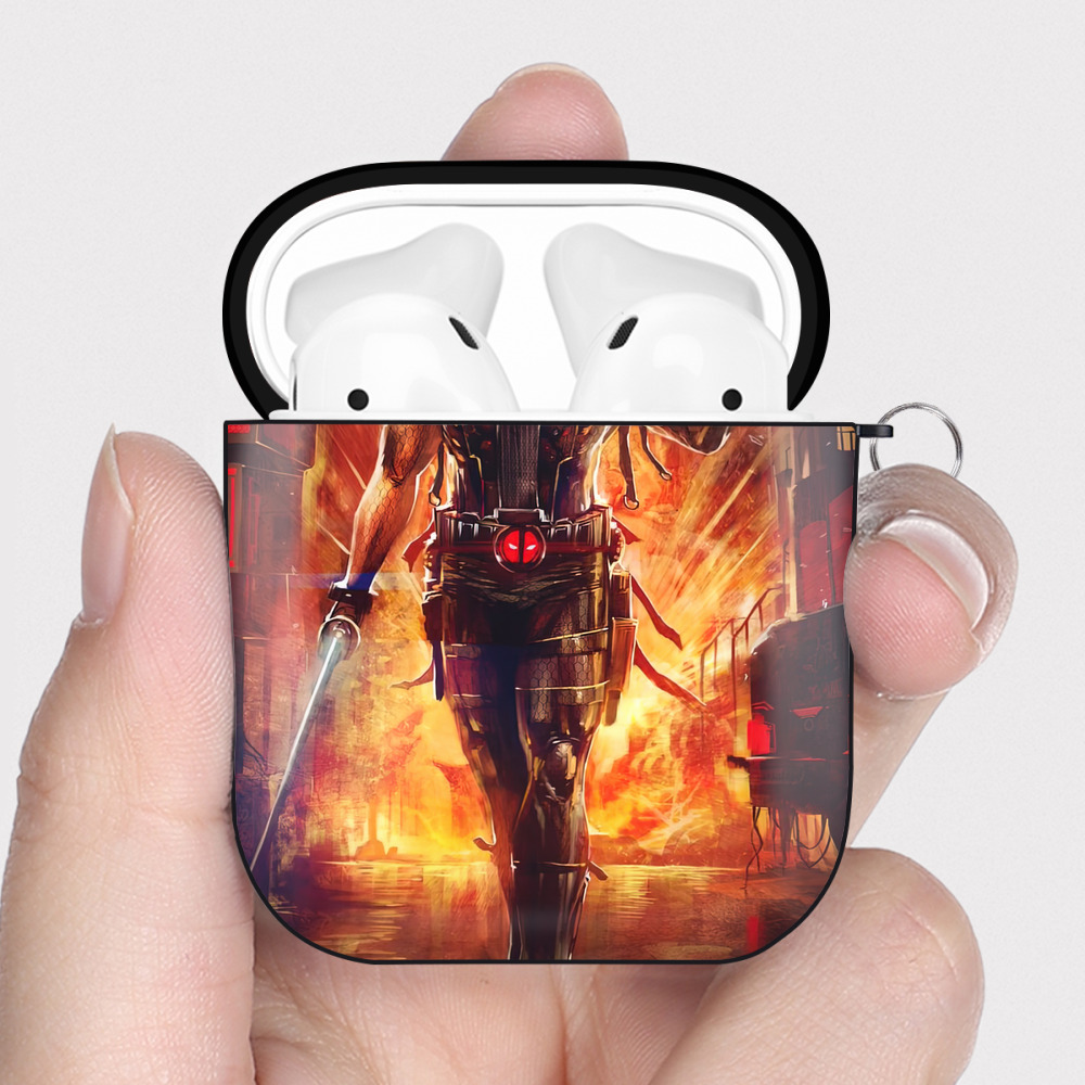 （画像用） Deadpool デッドプール AirPods 第2世代保護ケース ハードシェル ブラック 耐衝撃・防指紋・カラビナ付き