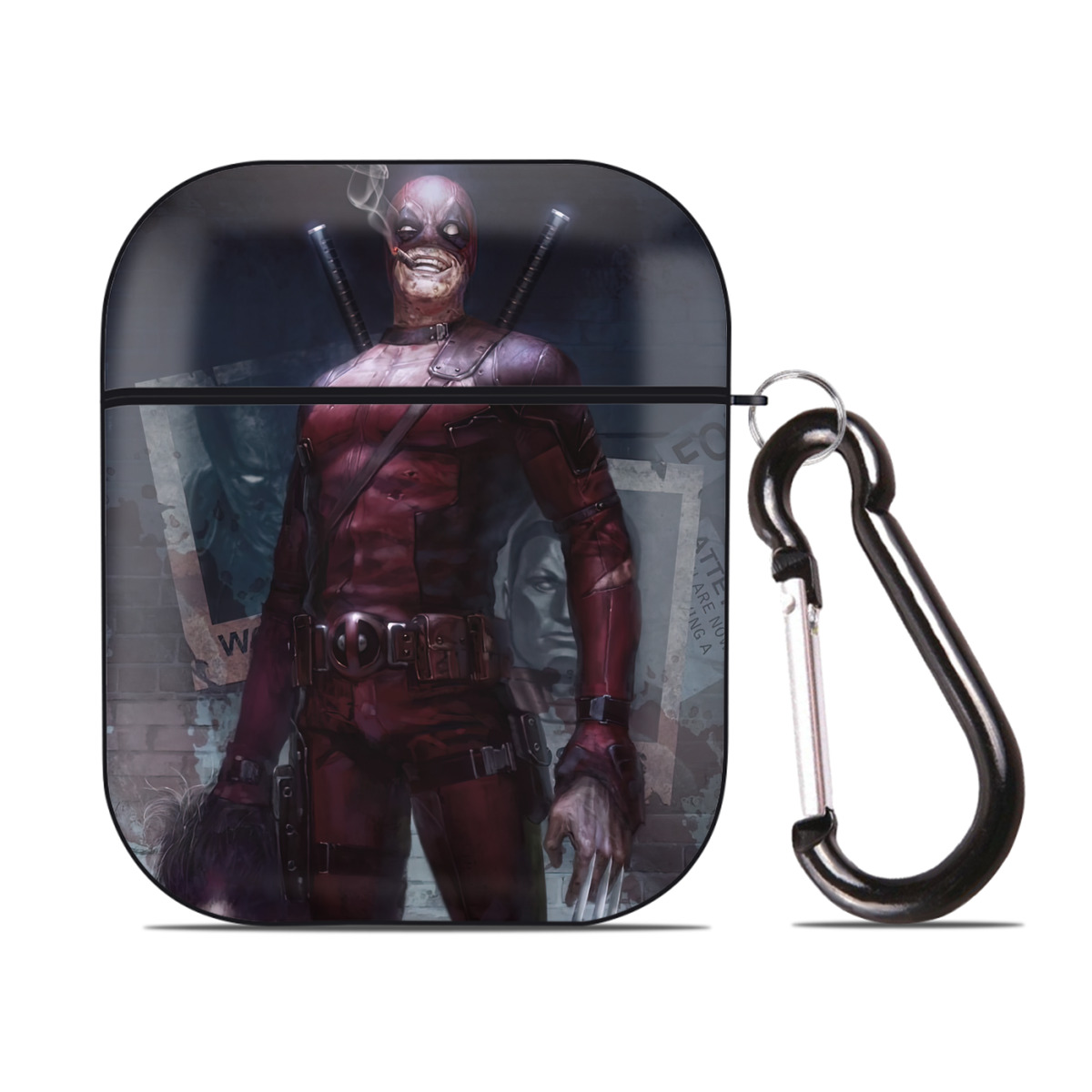 （画像用） Deadpool デッドプール AirPods 第2世代保護ケース ハードシェル ブラック 耐衝撃・防指紋・カラビナ付き