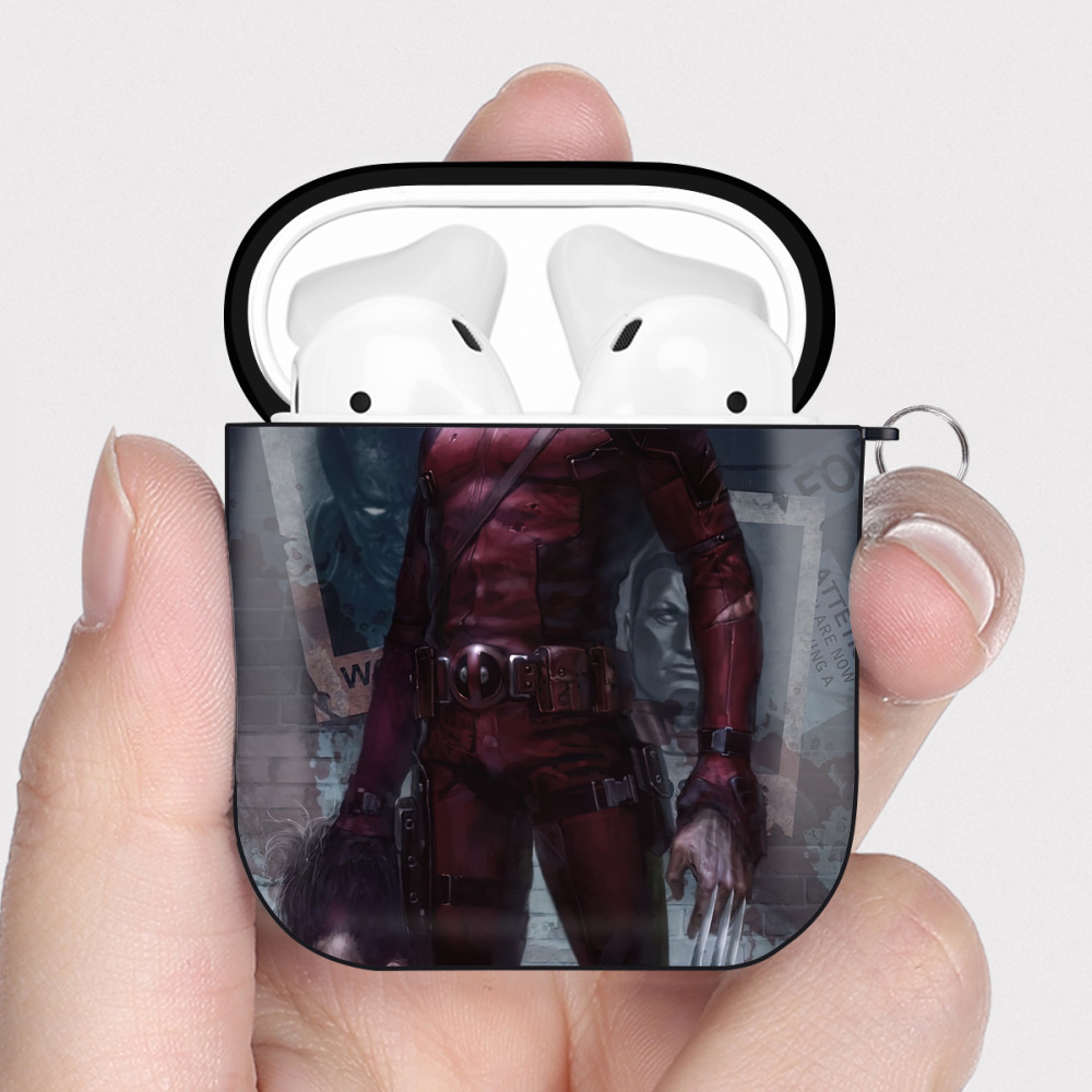 （画像用） Deadpool デッドプール AirPods 第2世代保護ケース ハードシェル ブラック 耐衝撃・防指紋・カラビナ付き