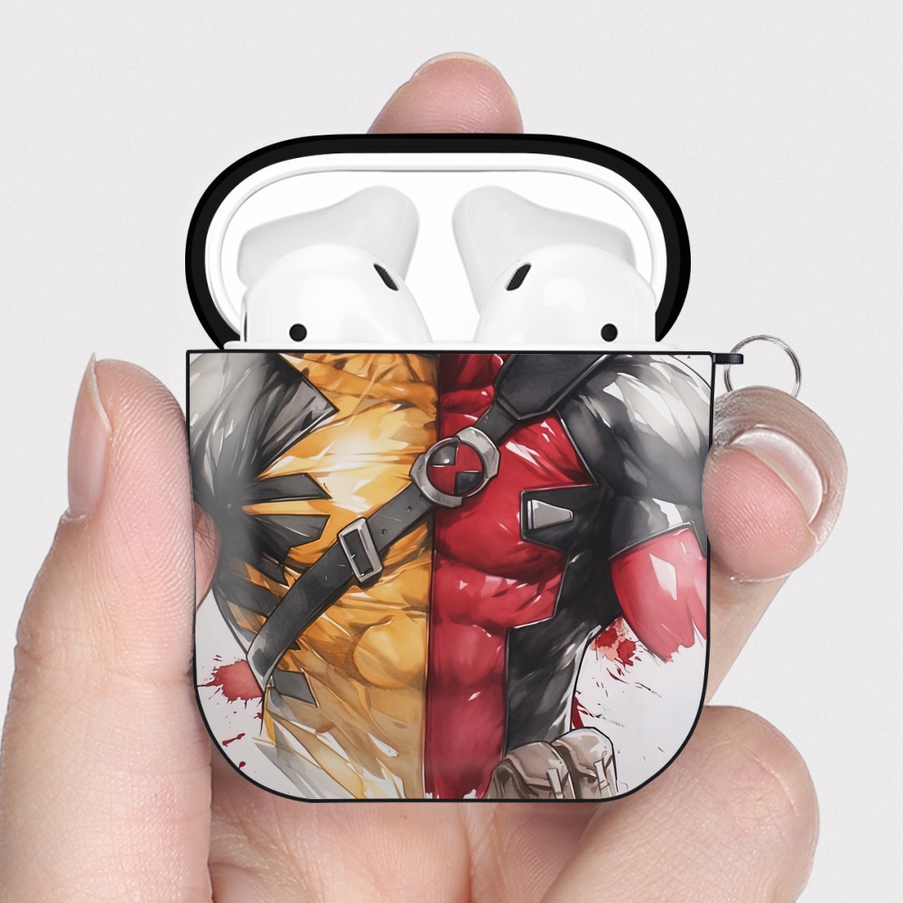 （画像用） Deadpool デッドプール AirPods 第2世代保護ケース ハードシェル ブラック 耐衝撃・防指紋・カラビナ付き