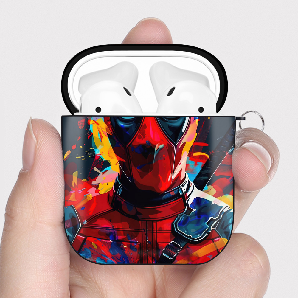 （画像用） Deadpool デッドプール AirPods 第2世代保護ケース ハードシェル ブラック 耐衝撃・防指紋・カラビナ付き