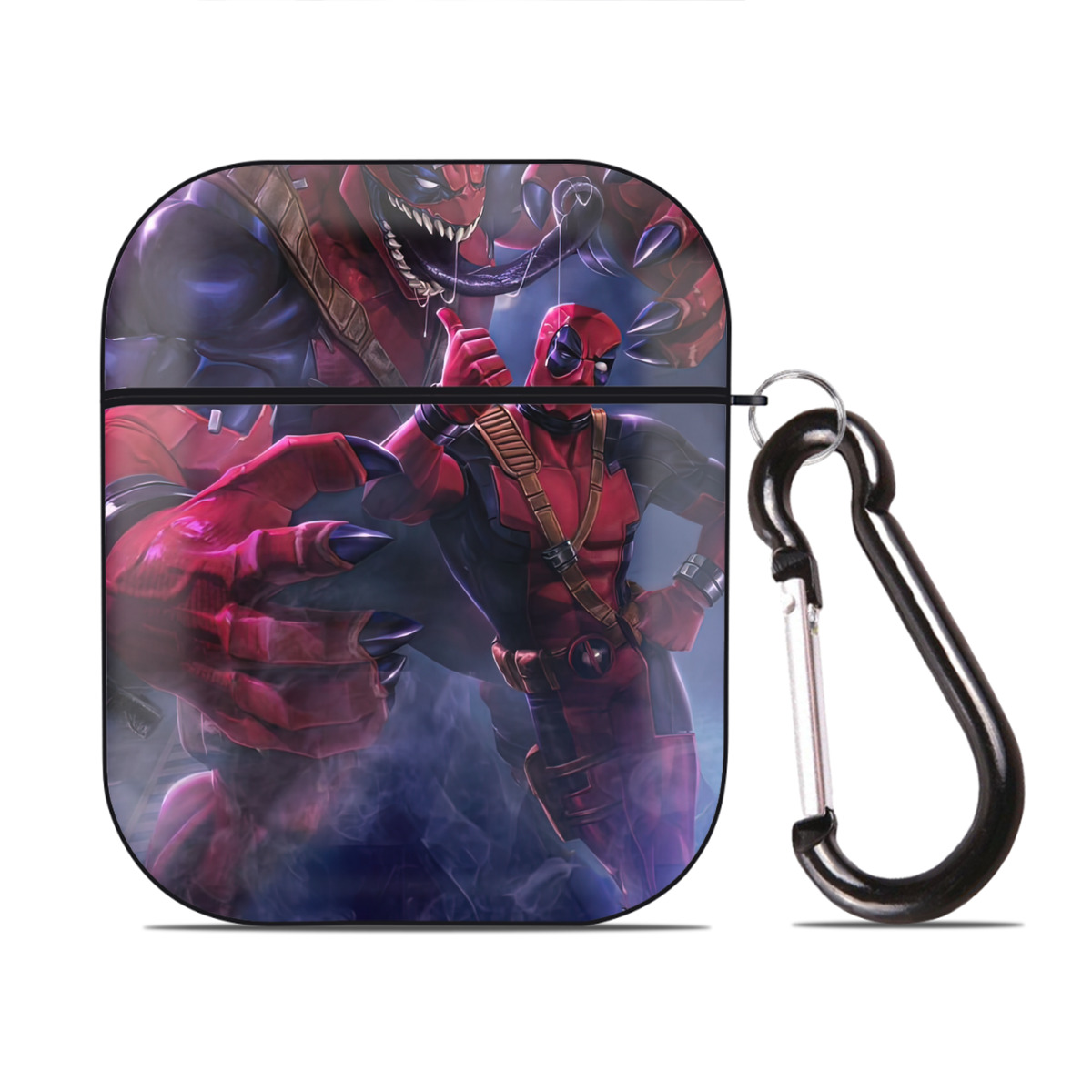 （画像用） Deadpool デッドプール AirPods 第2世代保護ケース ハードシェル ブラック 耐衝撃・防指紋・カラビナ付き