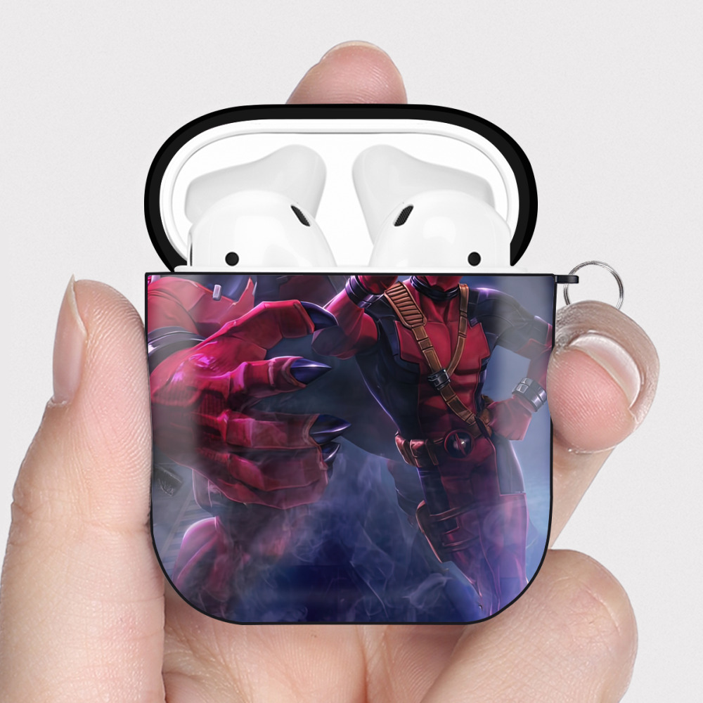 （画像用） Deadpool デッドプール AirPods 第2世代保護ケース ハードシェル ブラック 耐衝撃・防指紋・カラビナ付き