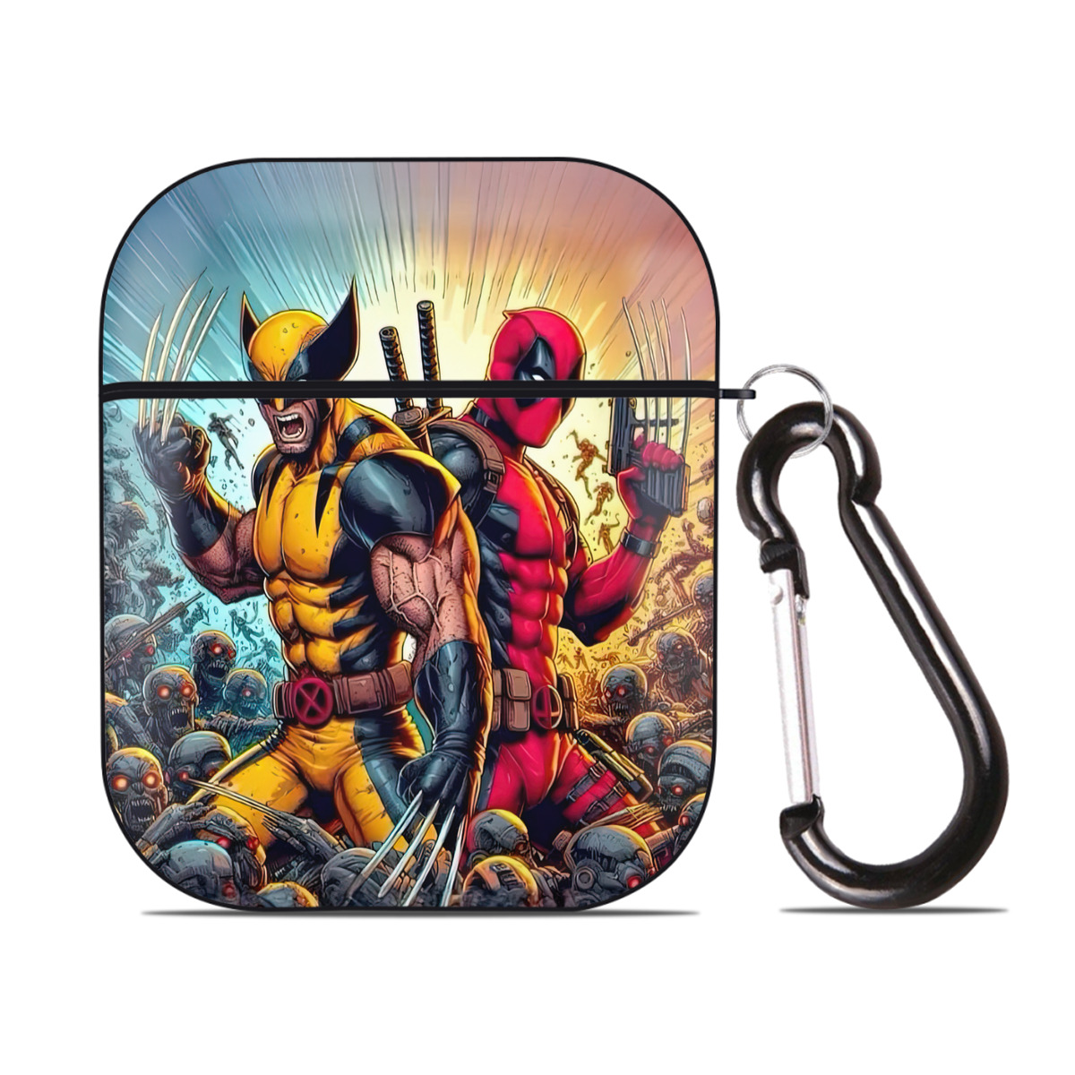 （画像用） Deadpool デッドプール AirPods 第2世代保護ケース ハードシェル ブラック 耐衝撃・防指紋・カラビナ付き