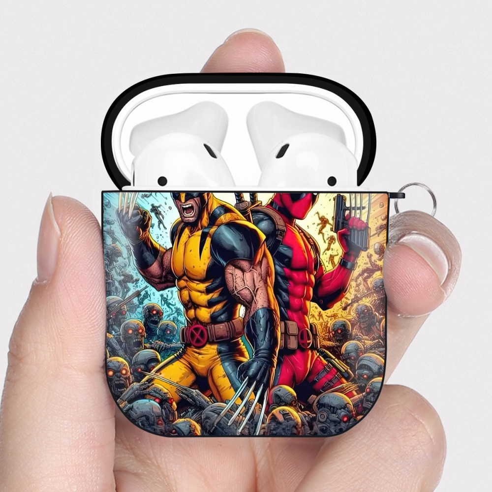 （画像用） Deadpool デッドプール AirPods 第2世代保護ケース ハードシェル ブラック 耐衝撃・防指紋・カラビナ付き