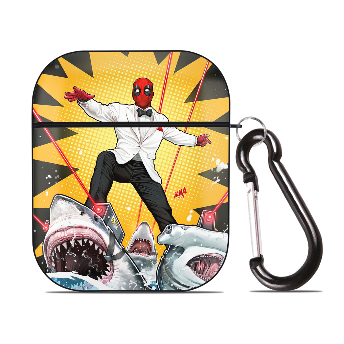 （画像用） Deadpool デッドプール AirPods 第2世代保護ケース ハードシェル ブラック 耐衝撃・防指紋・カラビナ付き