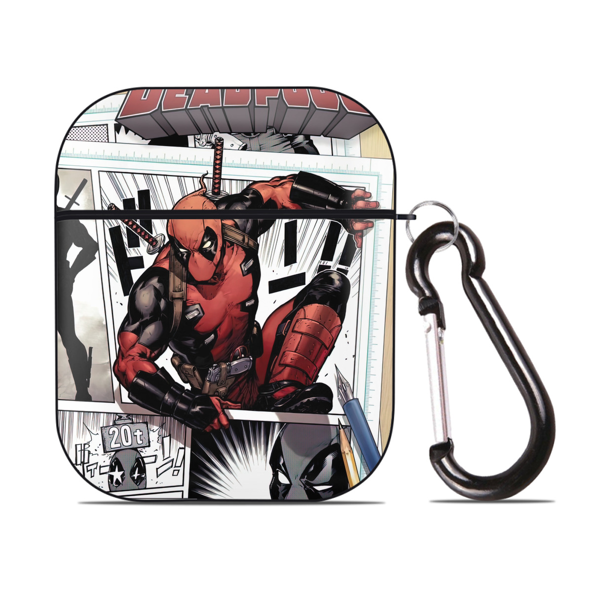 （画像用） Deadpool デッドプール AirPods 第2世代保護ケース ハードシェル ブラック 耐衝撃・防指紋・カラビナ付き