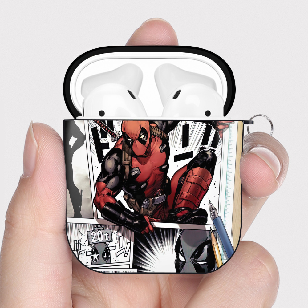（画像用） Deadpool デッドプール AirPods 第2世代保護ケース ハードシェル ブラック 耐衝撃・防指紋・カラビナ付き