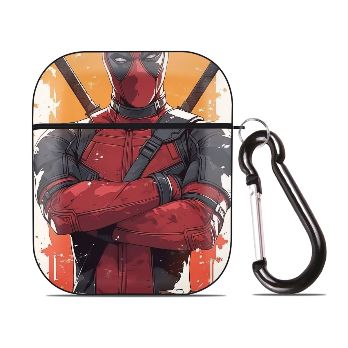 （画像用） Deadpool デッドプール AirPods 第2世代保護ケース ハードシェル ブラック 耐衝撃・防指紋・カラビナ付き