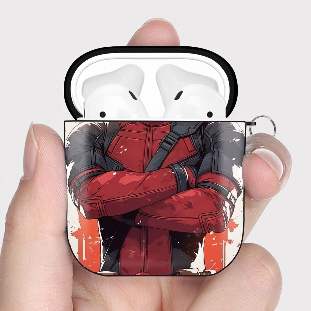 （画像用） Deadpool デッドプール AirPods 第2世代保護ケース ハードシェル ブラック 耐衝撃・防指紋・カラビナ付き
