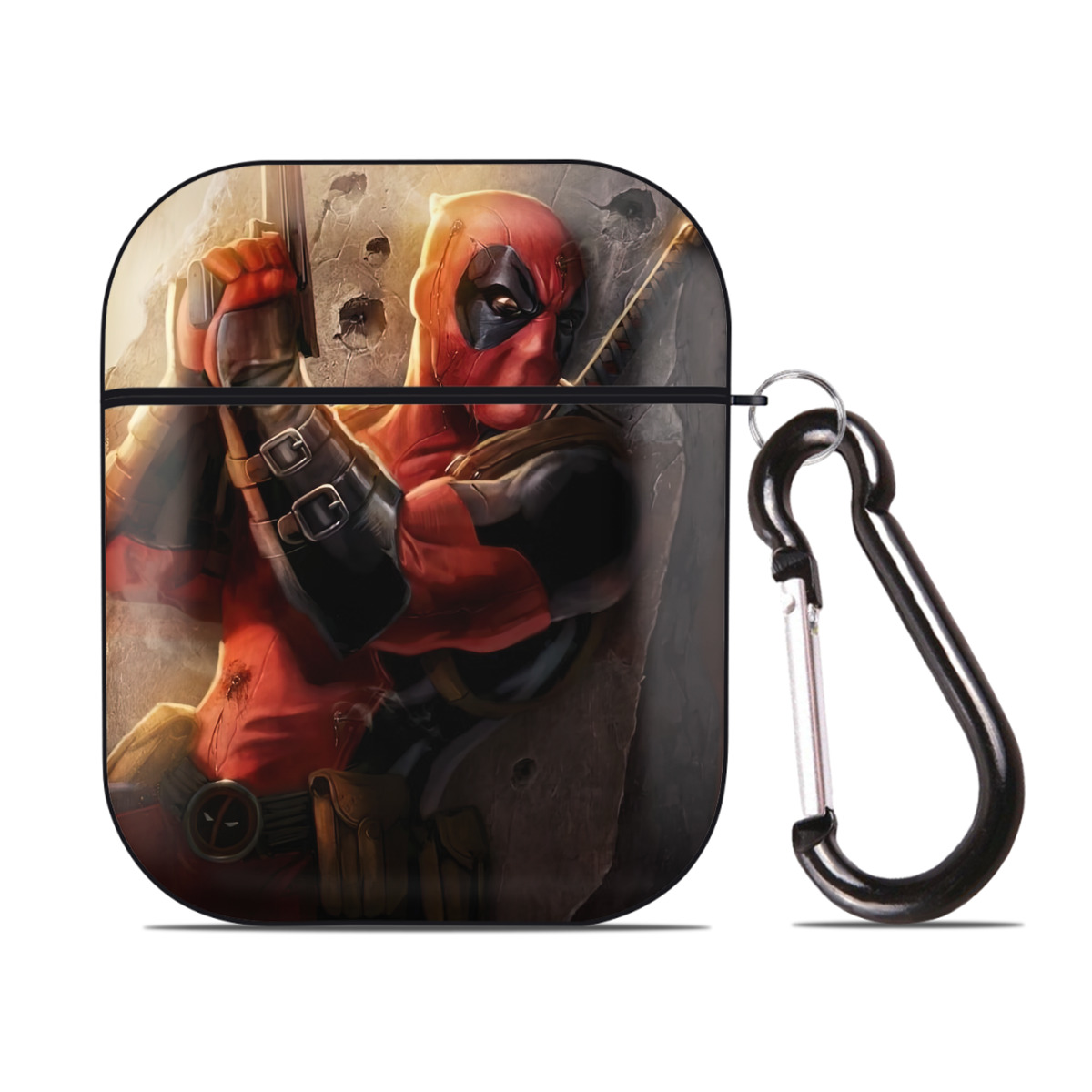 （画像用） Deadpool デッドプール AirPods 第2世代保護ケース ハードシェル ブラック 耐衝撃・防指紋・カラビナ付き
