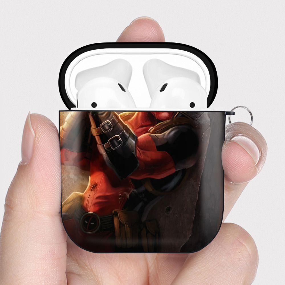 （画像用） Deadpool デッドプール AirPods 第2世代保護ケース ハードシェル ブラック 耐衝撃・防指紋・カラビナ付き