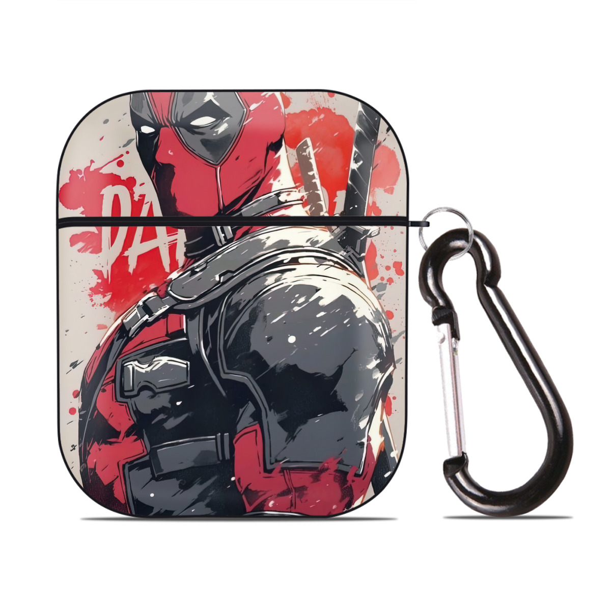 （画像用） Deadpool デッドプール AirPods 第2世代保護ケース ハードシェル ブラック 耐衝撃・防指紋・カラビナ付き
