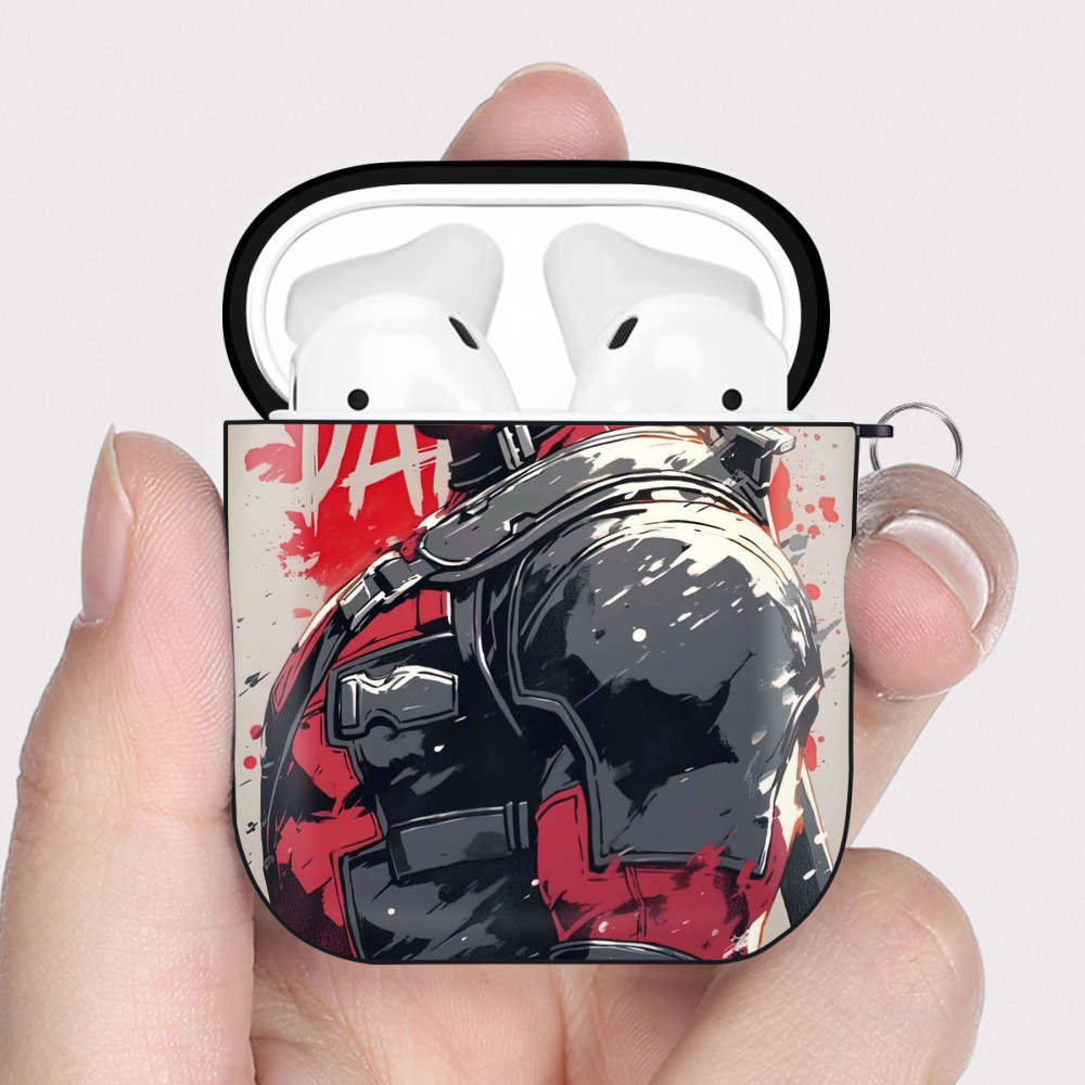 （画像用） Deadpool デッドプール AirPods 第2世代保護ケース ハードシェル ブラック 耐衝撃・防指紋・カラビナ付き