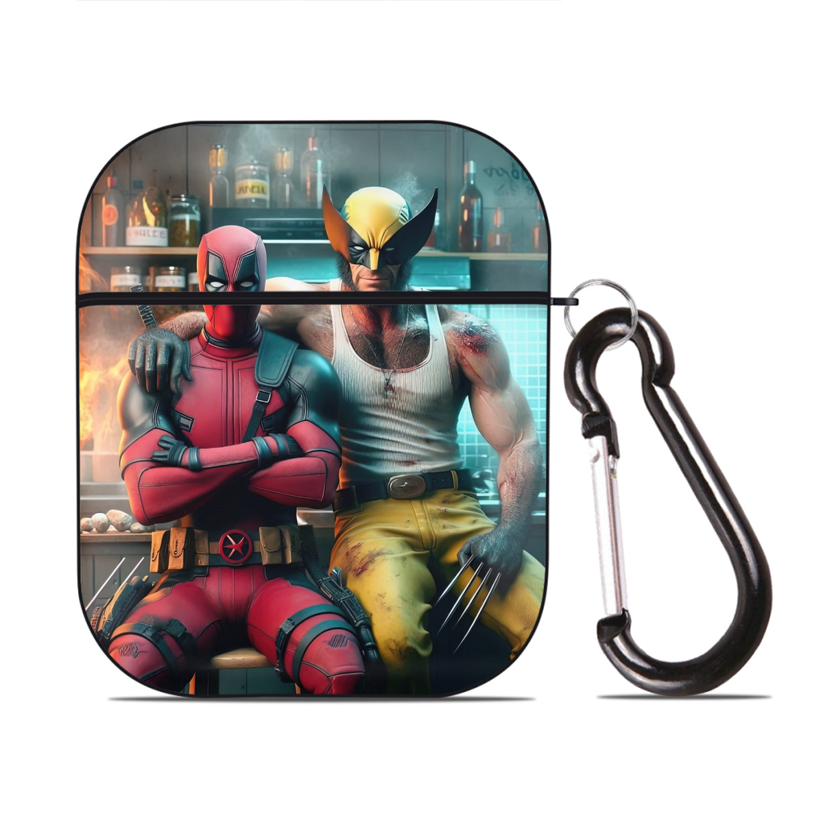 （画像用） Deadpool デッドプール AirPods 第2世代保護ケース ハードシェル ブラック 耐衝撃・防指紋・カラビナ付き