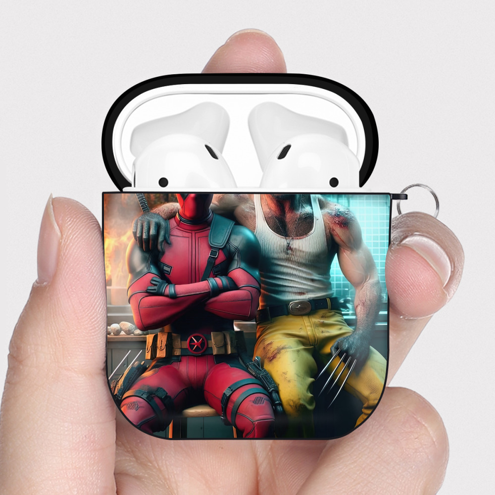 （画像用） Deadpool デッドプール AirPods 第2世代保護ケース ハードシェル ブラック 耐衝撃・防指紋・カラビナ付き