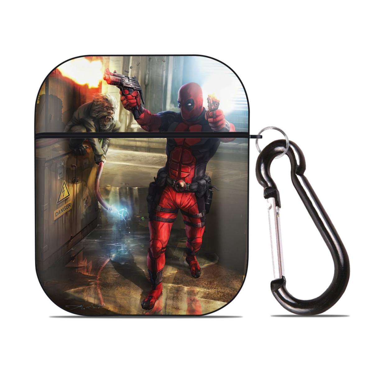 （画像用） Deadpool デッドプール AirPods 第2世代保護ケース ハードシェル ブラック 耐衝撃・防指紋・カラビナ付き