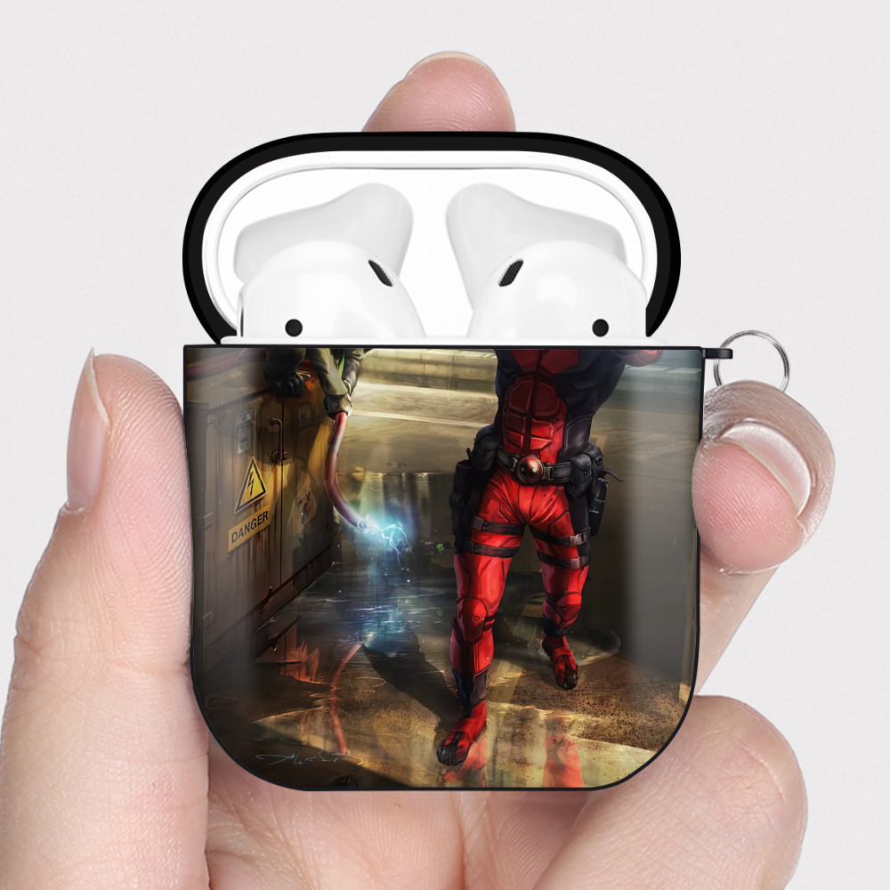 （画像用） Deadpool デッドプール AirPods 第2世代保護ケース ハードシェル ブラック 耐衝撃・防指紋・カラビナ付き