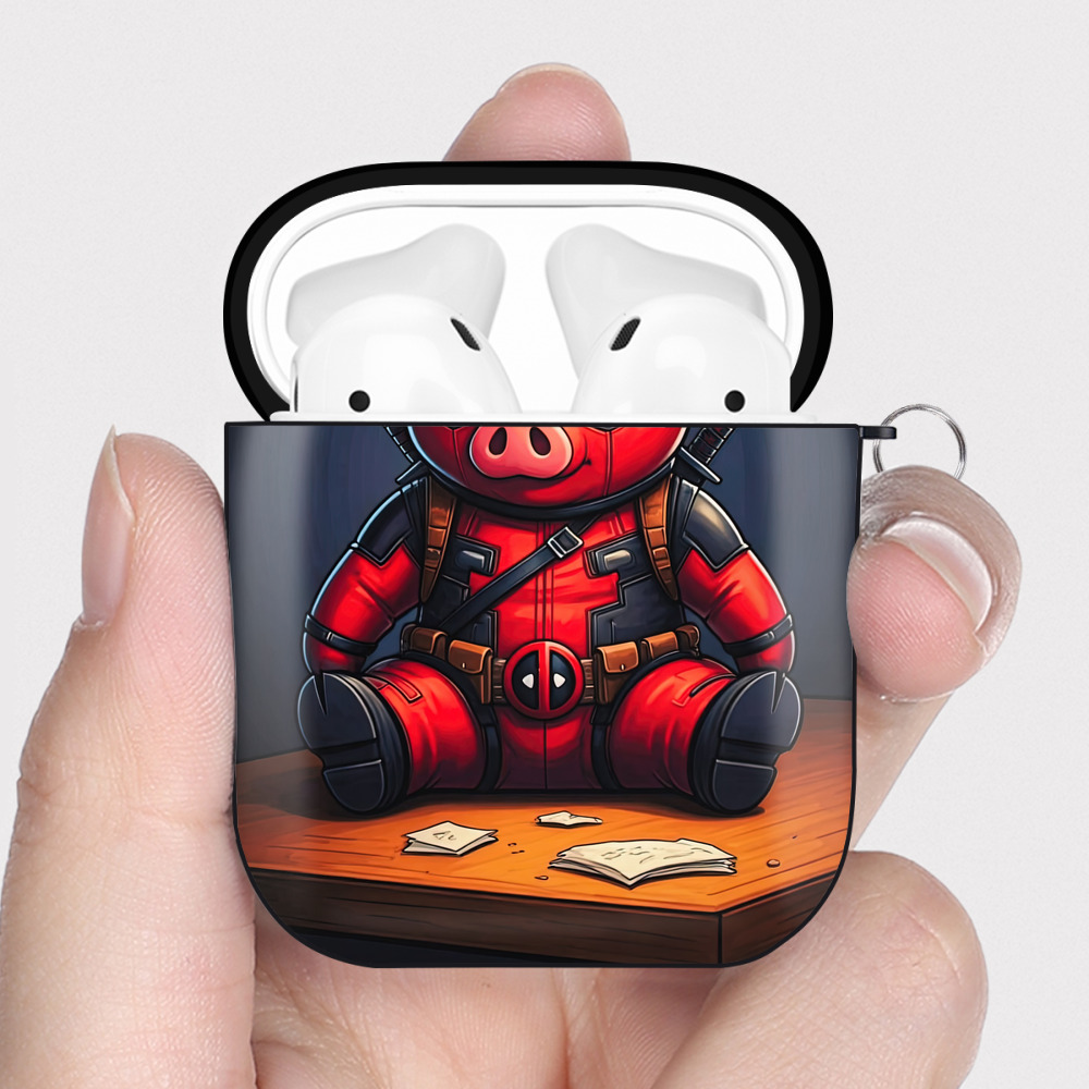 （画像用） Deadpool デッドプール AirPods 第2世代保護ケース ハードシェル ブラック 耐衝撃・防指紋・カラビナ付き