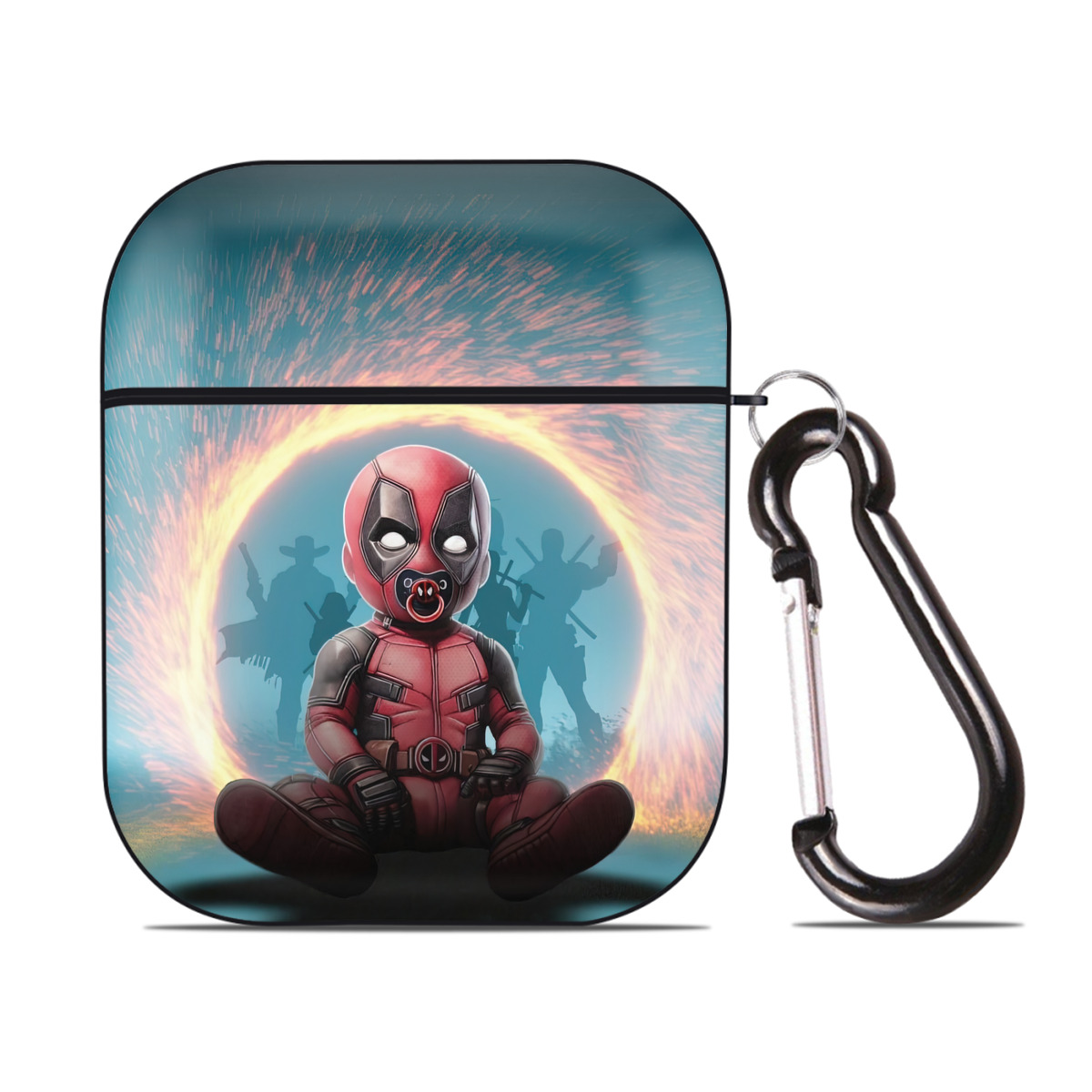 （画像用） Deadpool デッドプール AirPods 第2世代保護ケース ハードシェル ブラック 耐衝撃・防指紋・カラビナ付き