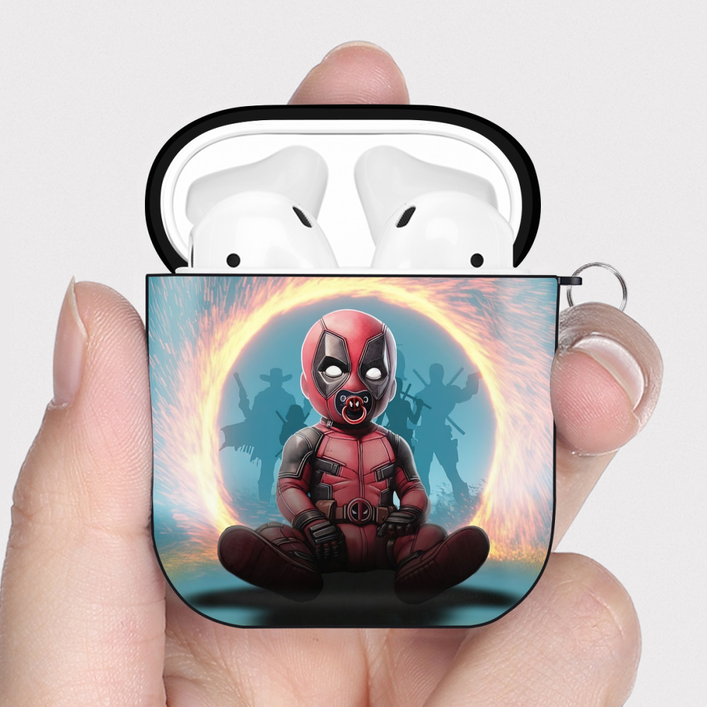 （画像用） Deadpool デッドプール AirPods 第2世代保護ケース ハードシェル ブラック 耐衝撃・防指紋・カラビナ付き