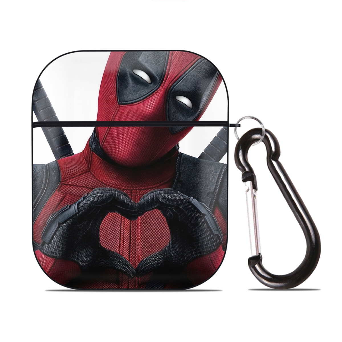 （画像用） Deadpool デッドプール AirPods 第2世代保護ケース ハードシェル ブラック 耐衝撃・防指紋・カラビナ付き