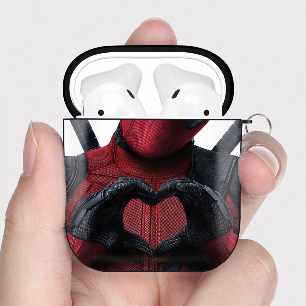 （画像用） Deadpool デッドプール AirPods 第2世代保護ケース ハードシェル ブラック 耐衝撃・防指紋・カラビナ付き