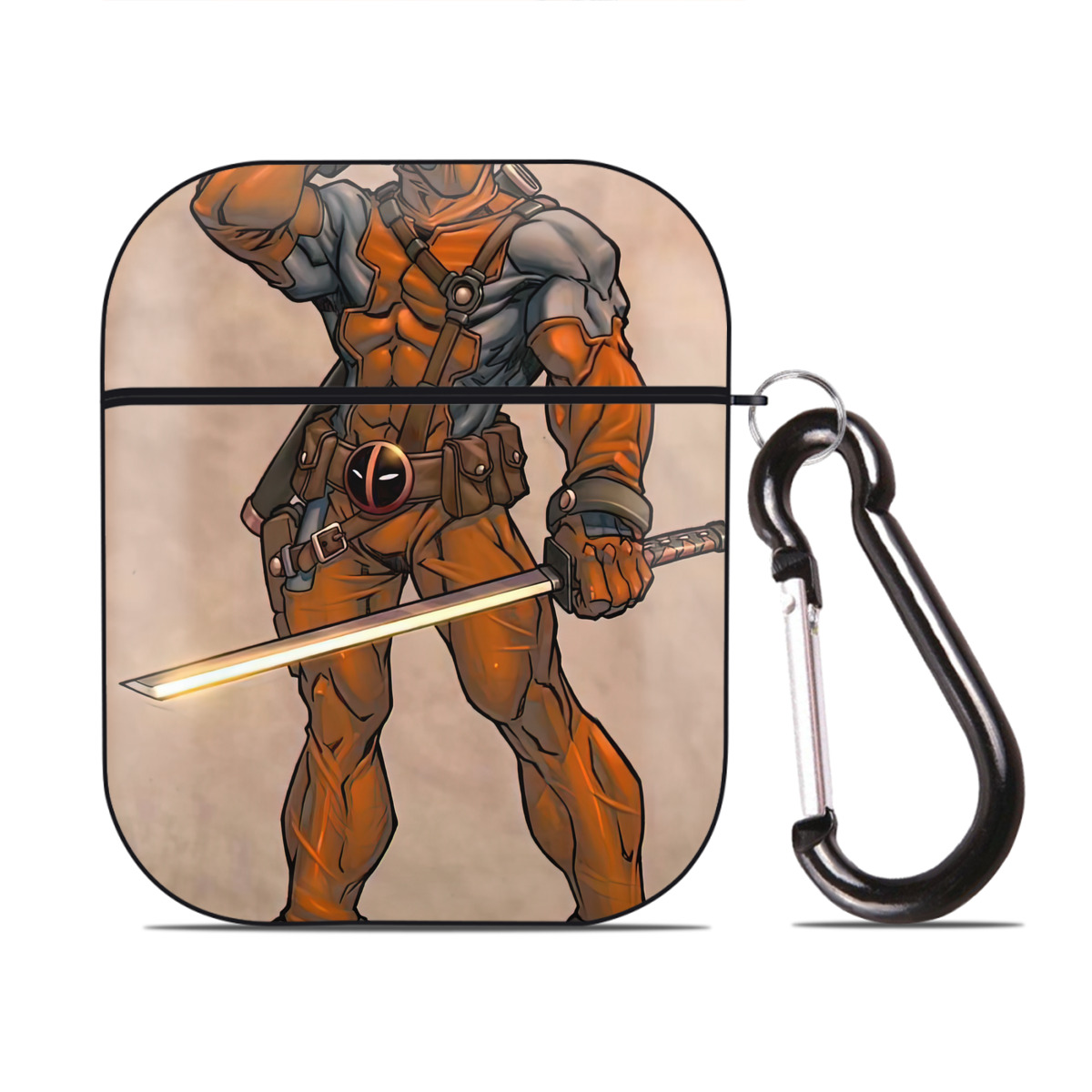 （画像用） Deadpool デッドプール AirPods 第2世代保護ケース ハードシェル ブラック 耐衝撃・防指紋・カラビナ付き