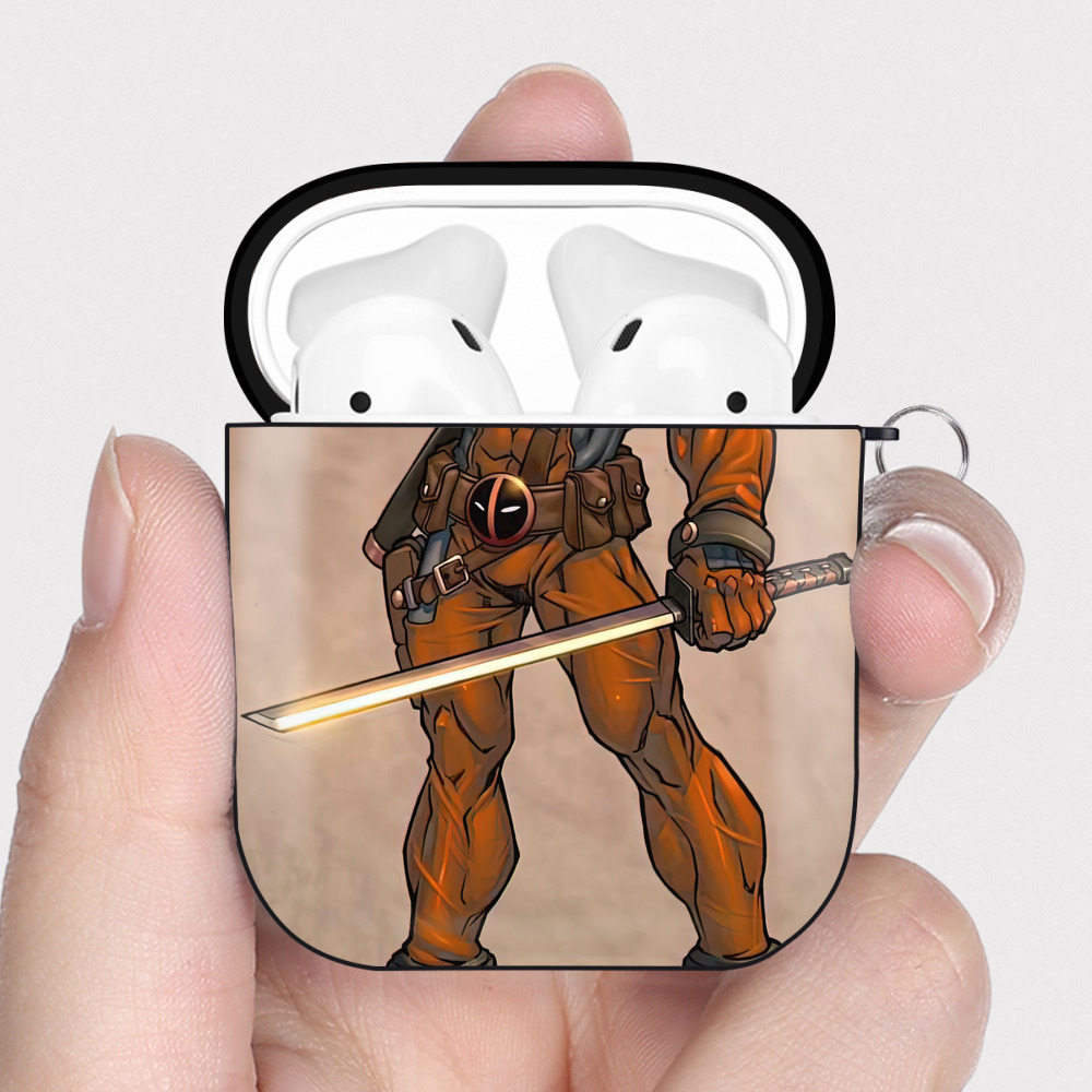（画像用） Deadpool デッドプール AirPods 第2世代保護ケース ハードシェル ブラック 耐衝撃・防指紋・カラビナ付き