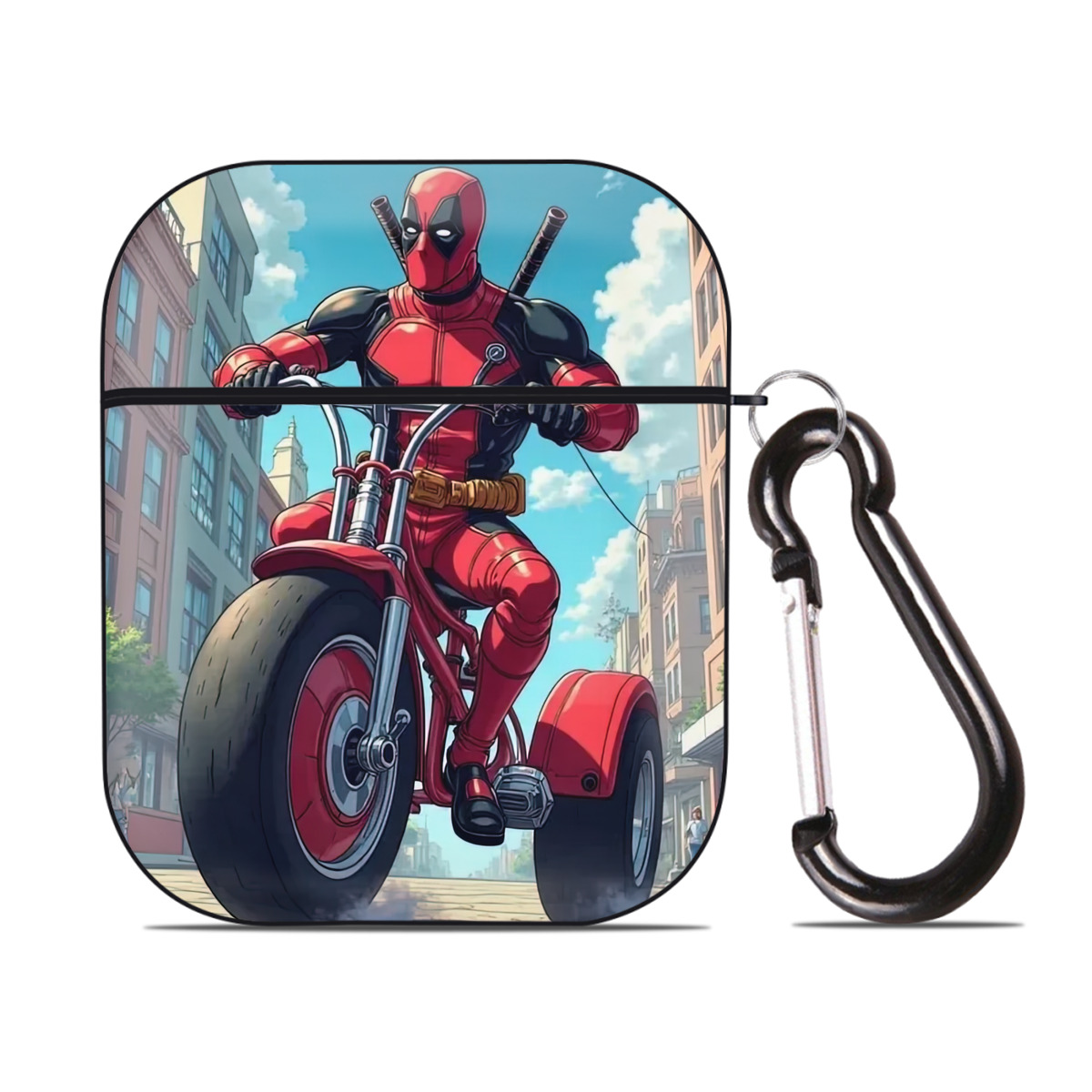 （画像用） Deadpool デッドプール AirPods 第2世代保護ケース ハードシェル ブラック 耐衝撃・防指紋・カラビナ付き