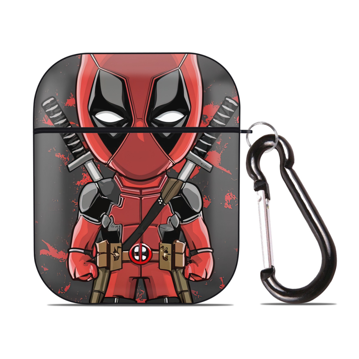 （画像用） Deadpool デッドプール AirPods 第2世代保護ケース ハードシェル ブラック 耐衝撃・防指紋・カラビナ付き