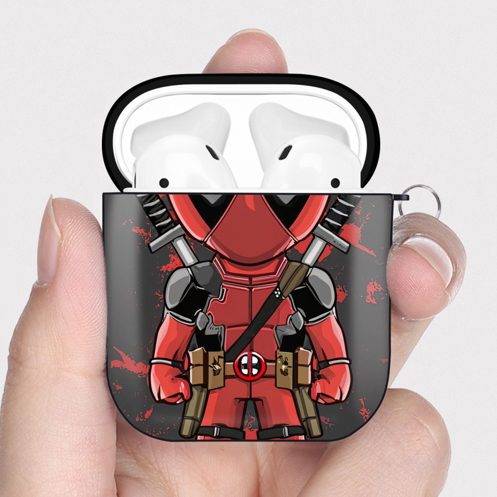 （画像用） Deadpool デッドプール AirPods 第2世代保護ケース ハードシェル ブラック 耐衝撃・防指紋・カラビナ付き