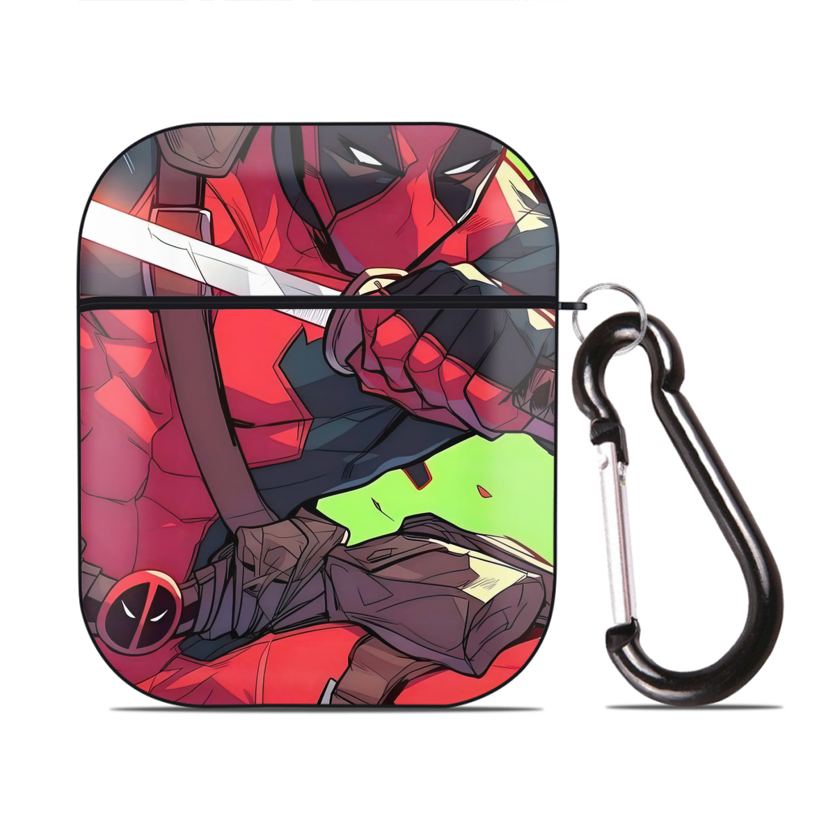 （画像用） Deadpool デッドプール AirPods 第2世代保護ケース ハードシェル ブラック 耐衝撃・防指紋・カラビナ付き