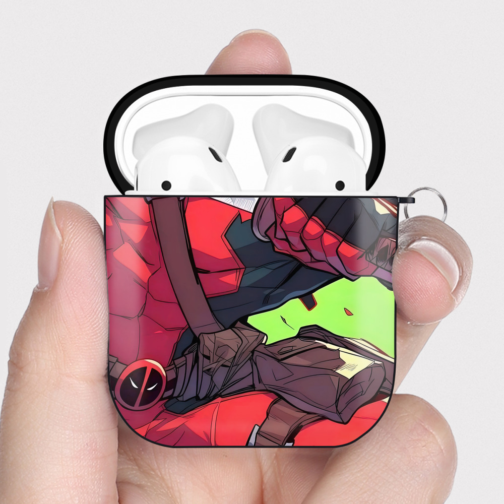 （画像用） Deadpool デッドプール AirPods 第2世代保護ケース ハードシェル ブラック 耐衝撃・防指紋・カラビナ付き