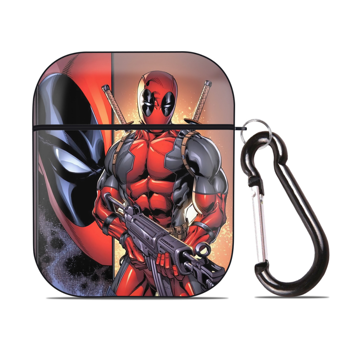 （画像用） Deadpool デッドプール AirPods 第2世代保護ケース ハードシェル ブラック 耐衝撃・防指紋・カラビナ付き