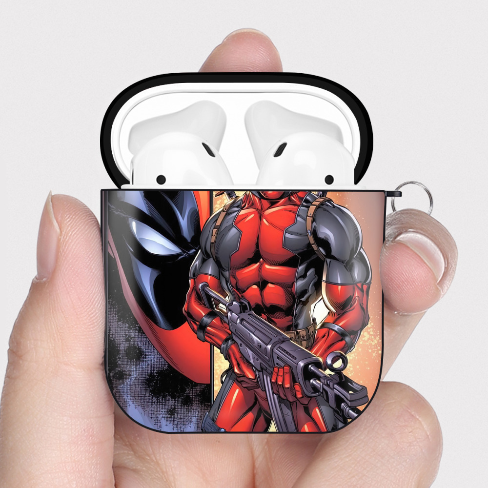 （画像用） Deadpool デッドプール AirPods 第2世代保護ケース ハードシェル ブラック 耐衝撃・防指紋・カラビナ付き