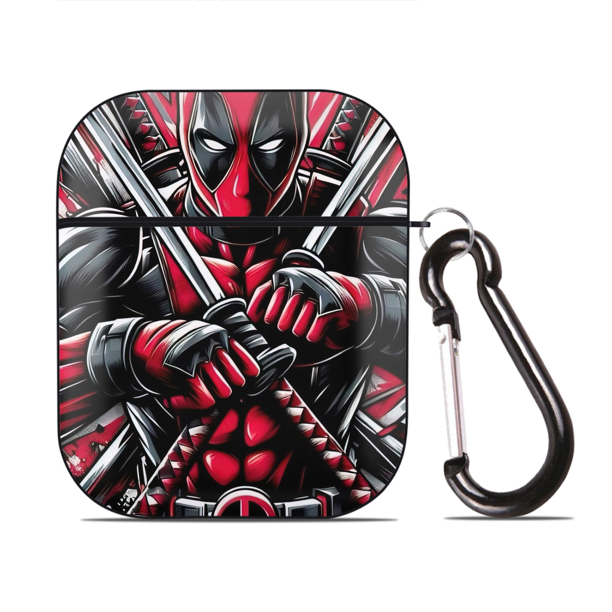 （画像用） Deadpool デッドプール AirPods 第2世代保護ケース ハードシェル ブラック 耐衝撃・防指紋・カラビナ付き