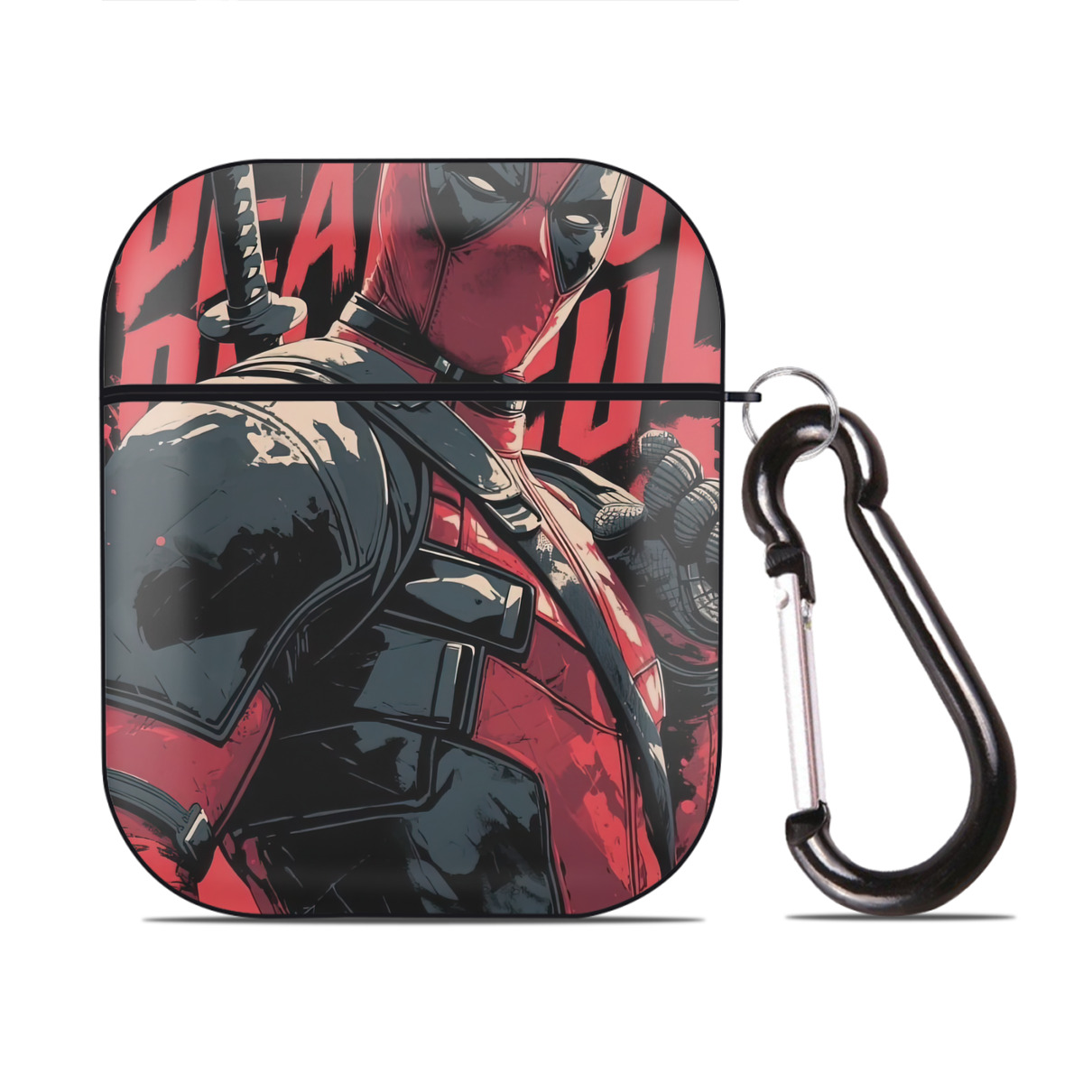 （画像用） Deadpool デッドプール AirPods 第2世代保護ケース ハードシェル ブラック 耐衝撃・防指紋・カラビナ付き