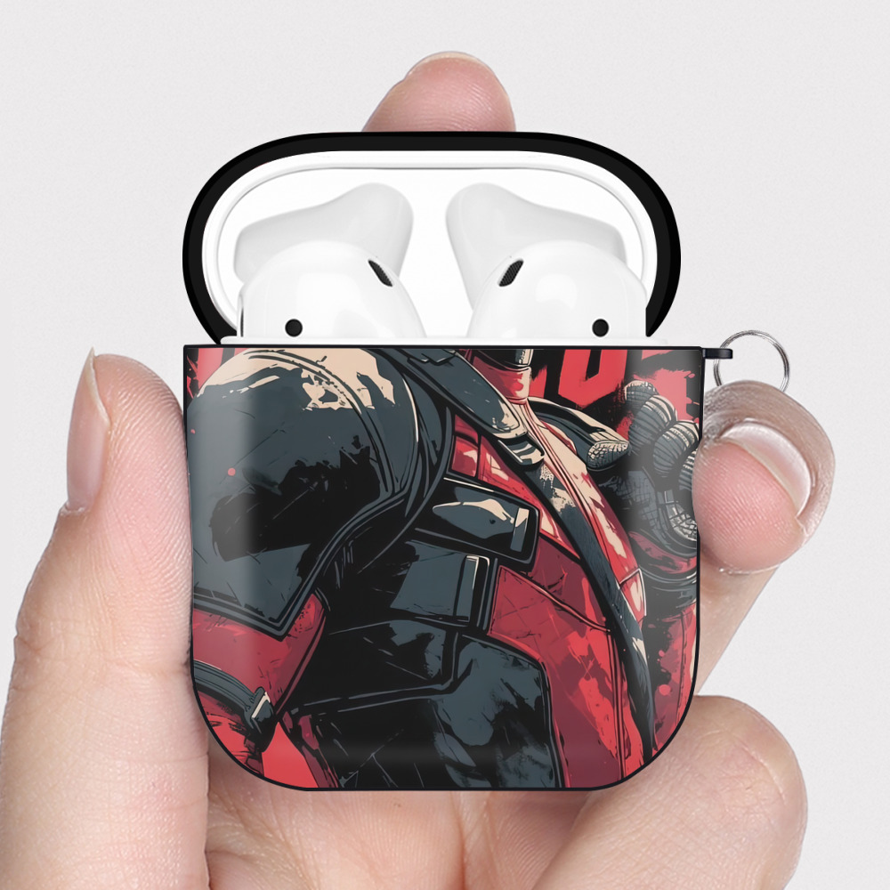 （画像用） Deadpool デッドプール AirPods 第2世代保護ケース ハードシェル ブラック 耐衝撃・防指紋・カラビナ付き