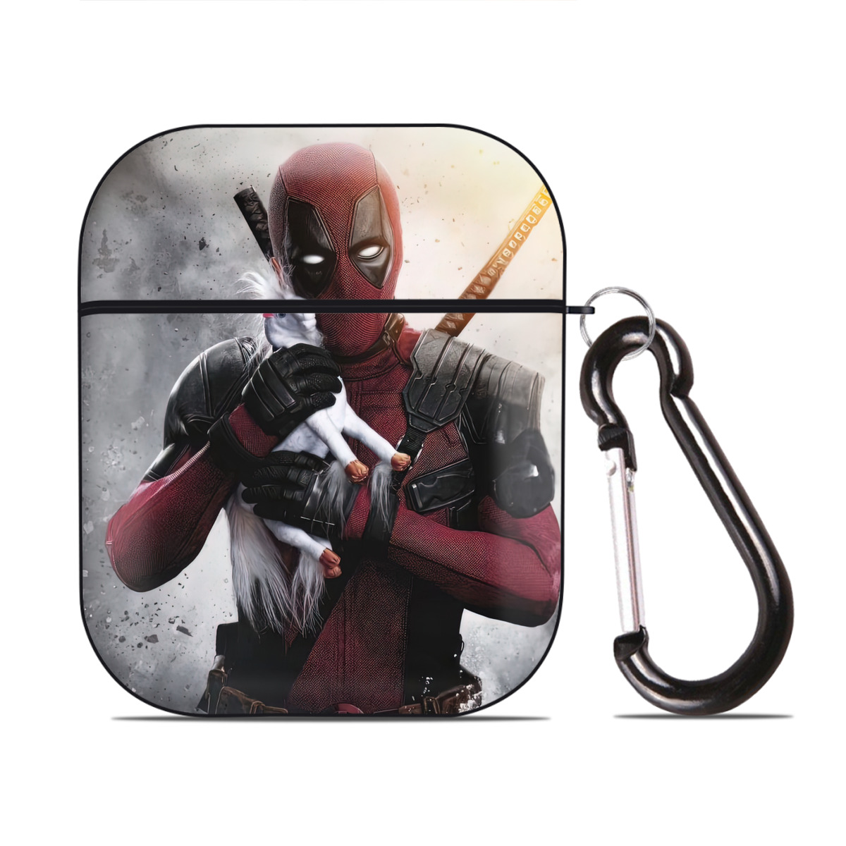（画像用） Deadpool デッドプール AirPods 第2世代保護ケース ハードシェル ブラック 耐衝撃・防指紋・カラビナ付き