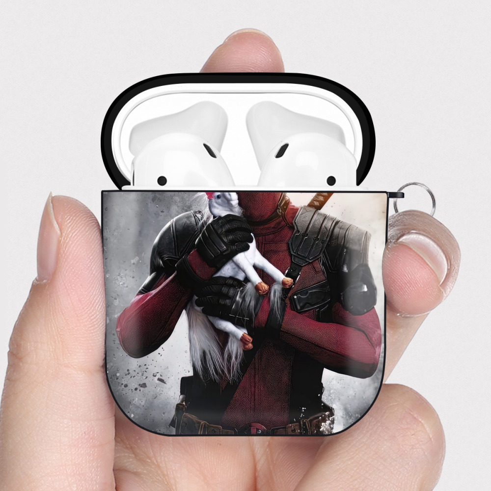 （画像用） Deadpool デッドプール AirPods 第2世代保護ケース ハードシェル ブラック 耐衝撃・防指紋・カラビナ付き