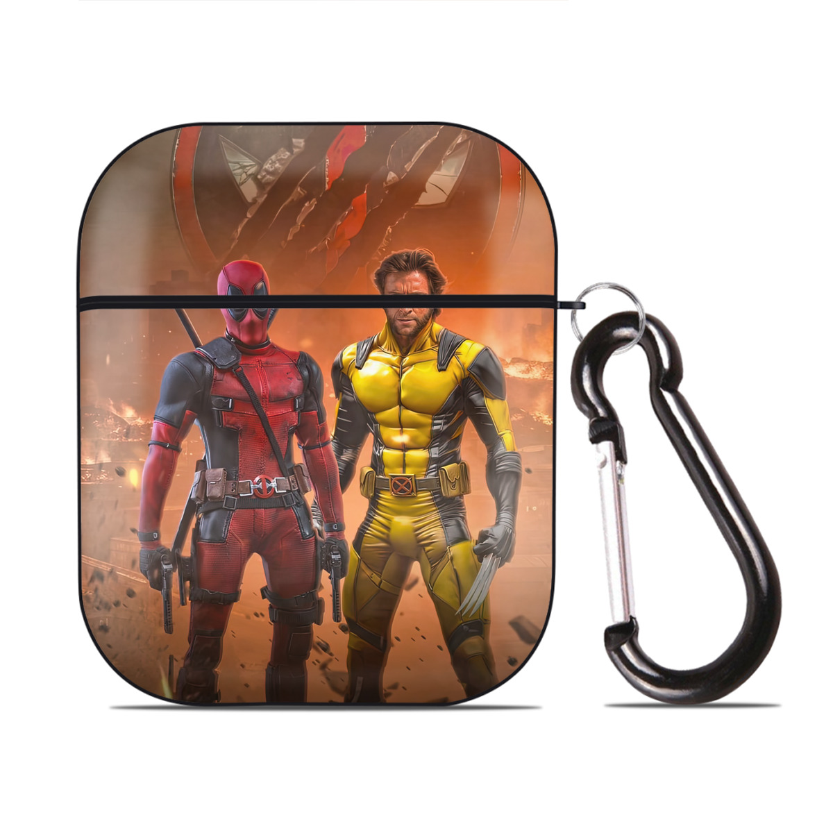 （画像用） Deadpool デッドプール AirPods 第2世代保護ケース ハードシェル ブラック 耐衝撃・防指紋・カラビナ付き