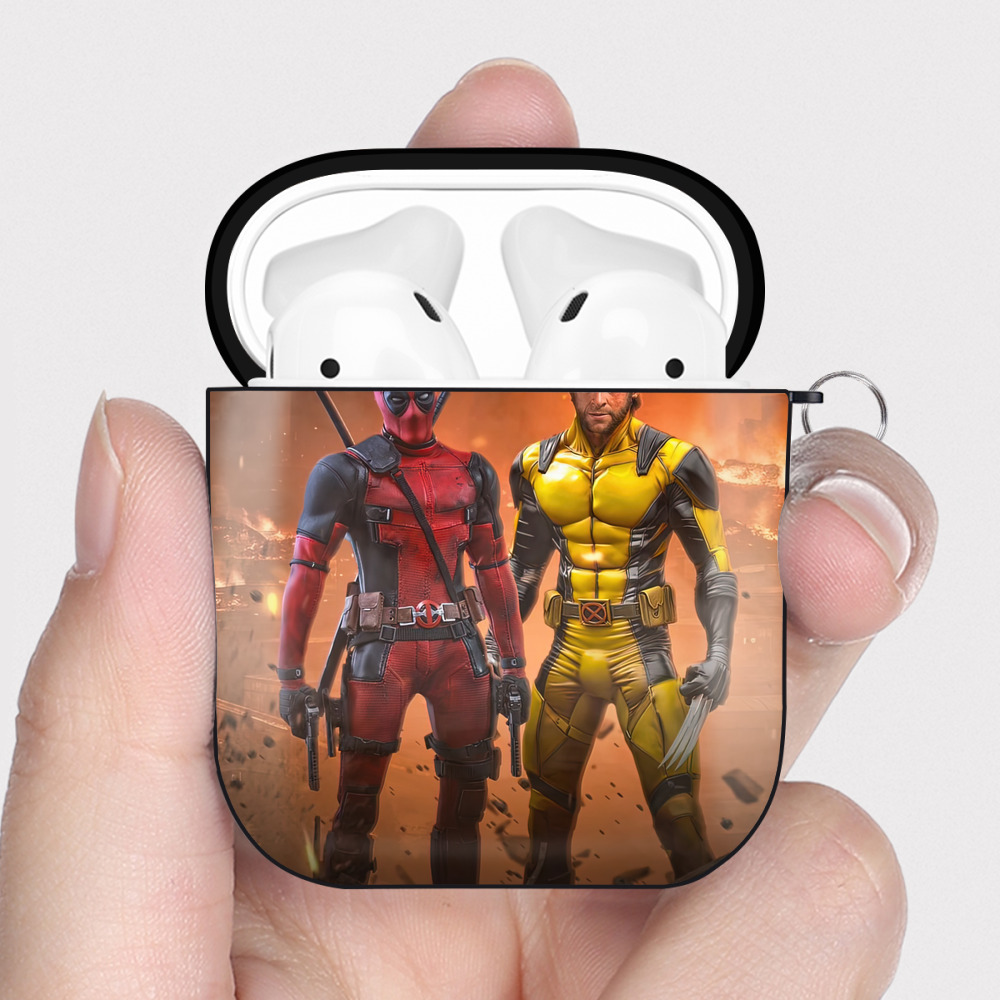 （画像用） Deadpool デッドプール AirPods 第2世代保護ケース ハードシェル ブラック 耐衝撃・防指紋・カラビナ付き