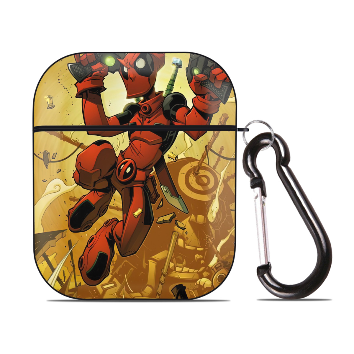 （画像用） Deadpool デッドプール AirPods 第2世代保護ケース ハードシェル ブラック 耐衝撃・防指紋・カラビナ付き
