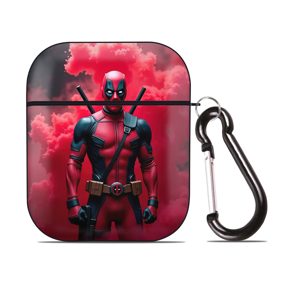 （画像用） Deadpool デッドプール AirPods 第2世代保護ケース ハードシェル ブラック 耐衝撃・防指紋・カラビナ付き